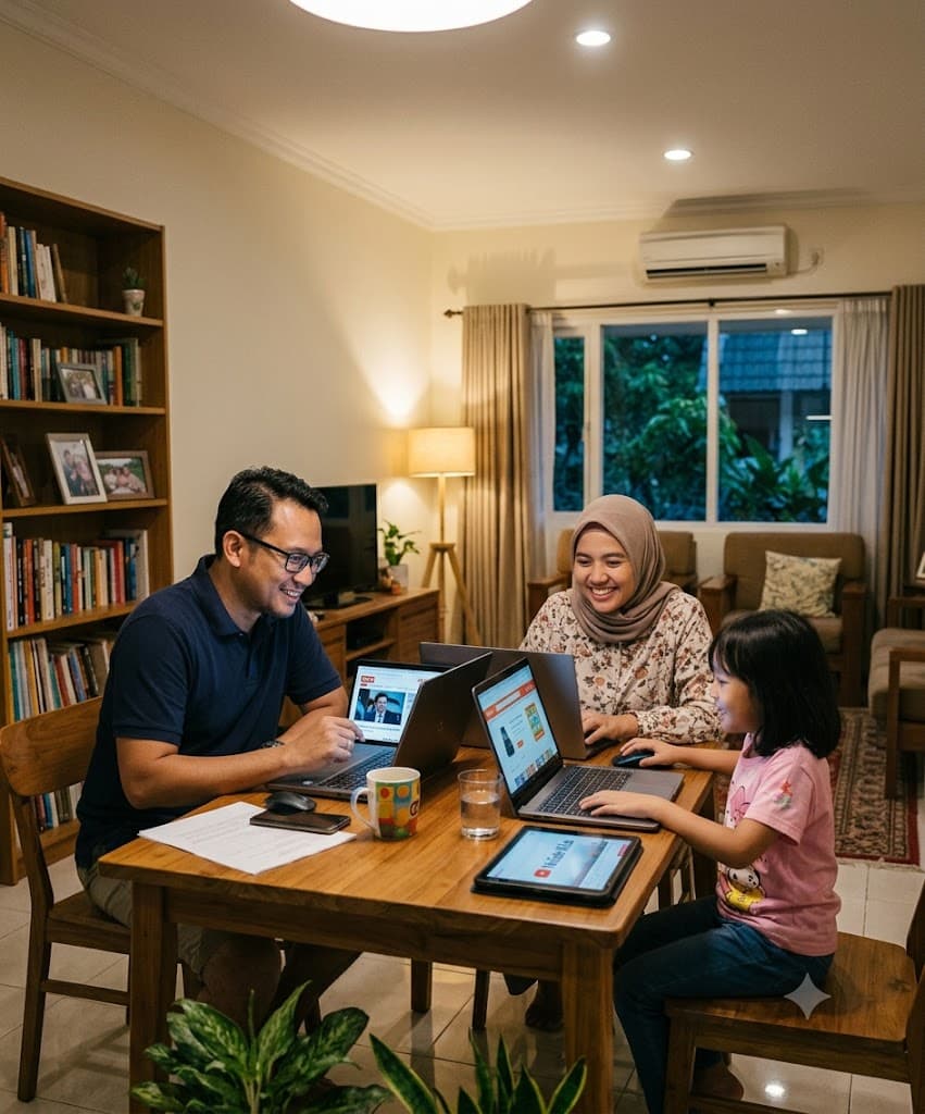 Keluarga menggunakan internet di rumah